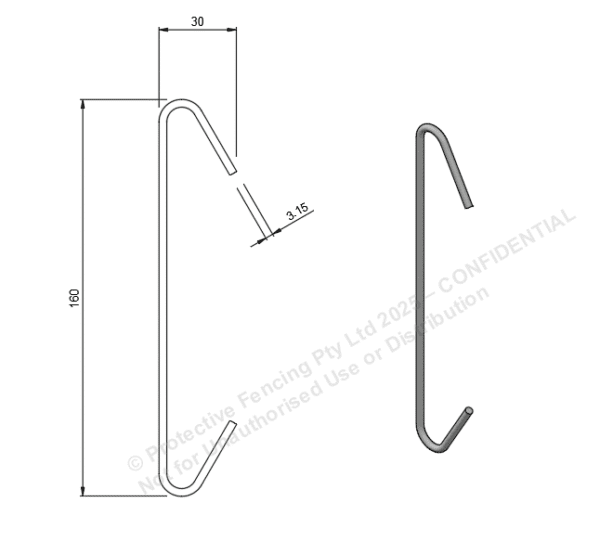 CH160 – Hook C 160 mm x 3.15 mm HDLC Powder Coating Hooks (Box of 1,000)