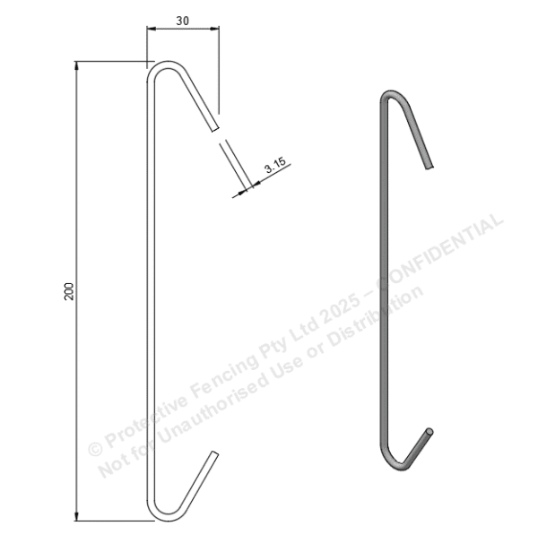 CH200 – Hook C 200 mm x 3.15 mm HDLC Powder Coating Hooks (Box of 500)